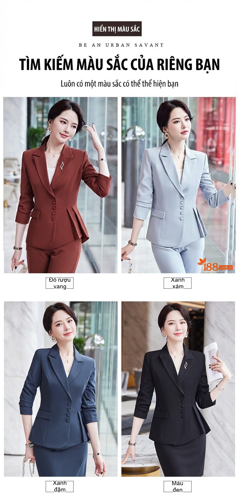 Áo Vest Nữ Tay Lỡ Quần/Chân Váy Set Công Sở Cao Cấp Màu Đỏ Rượu Vang, Đen, Xám Xanh, Xanh Đậm chi tiết 5