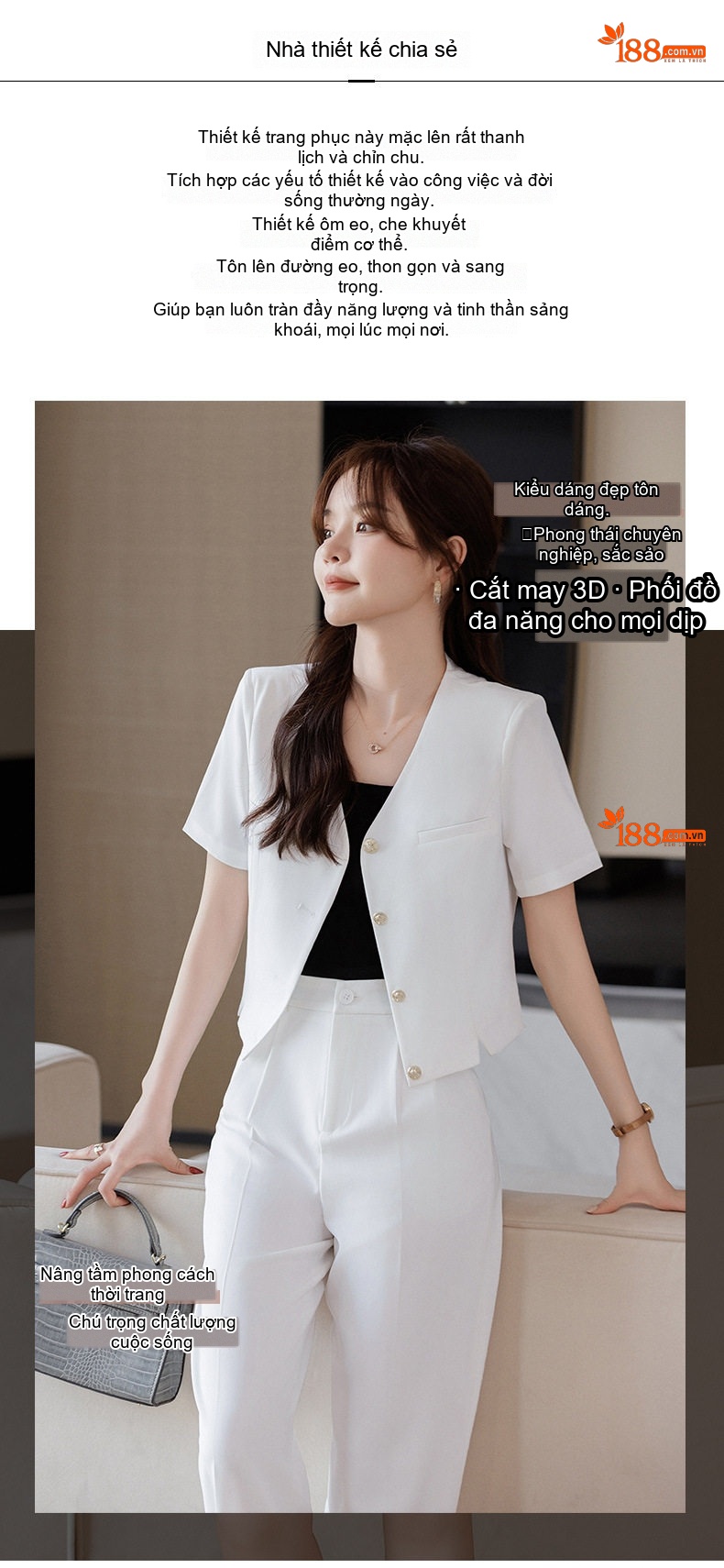 Áo Vest Nữ Tay Ngắn Dáng Ngắn Phong Cách Tiểu Thư Màu Xanh, Trắng, Đen chi tiết 4