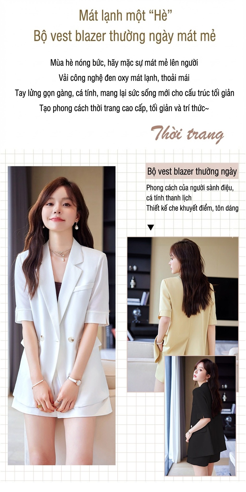 Áo Vest Nữ Tay Ngắn Thiết Kế Mỏng Phong Cách Hàn Quốc Màu Trắng, Đen, Vàng chi tiết 3
