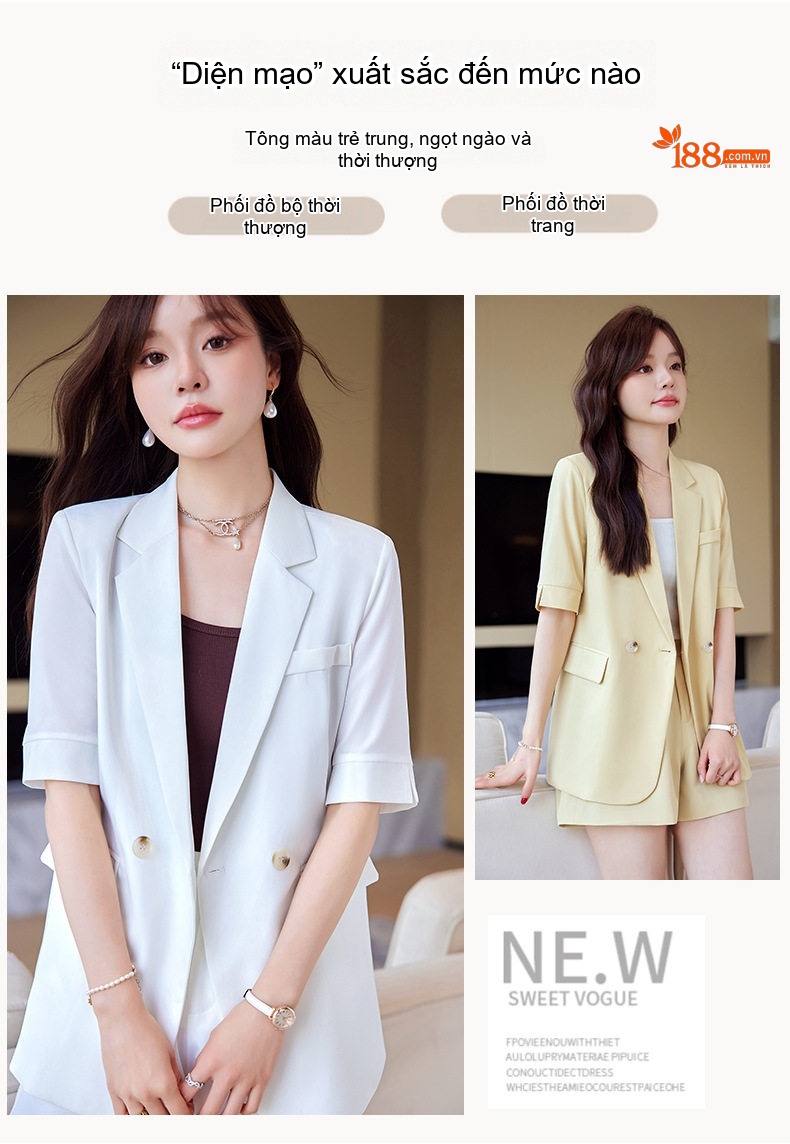 Áo Vest Nữ Tay Ngắn Thiết Kế Mỏng Phong Cách Hàn Quốc Màu Trắng, Đen, Vàng chi tiết 5