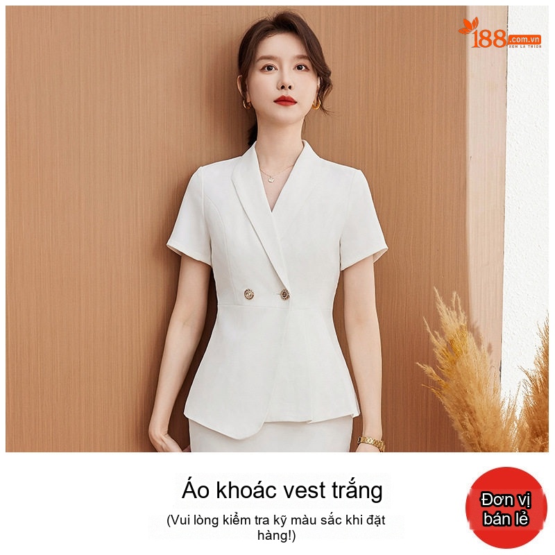 Áo Vest Tay Ngắn Nữ Công Sở Thanh Lịch Màu Trắng, Đen, Xanh Than