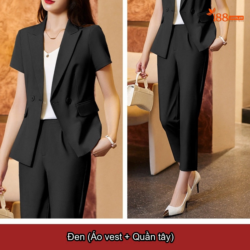Áo Vest Tay Ngắn Nữ Phong Cách Thời Trang Thanh Lịch Màu Đen, Trắng Ngà, Xám