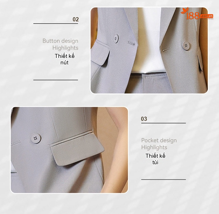 Áo Vest Tay Ngắn Nữ Phong Cách Thời Trang Thanh Lịch Màu Đen, Trắng Ngà, Xám chi tiết 8