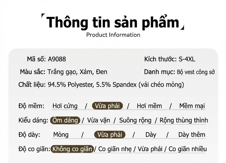 Áo Vest Tay Ngắn Nữ Phong Cách Thời Trang Thanh Lịch Màu Đen, Trắng Ngà, Xám chi tiết 10