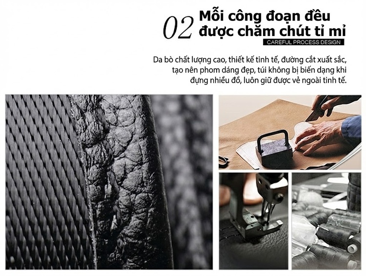 Balo Da Bò Chống Nước Phong Cách Nhật Hàn Màu Đen, Đỏ, Xám, Xanh Navy chi tiết 16