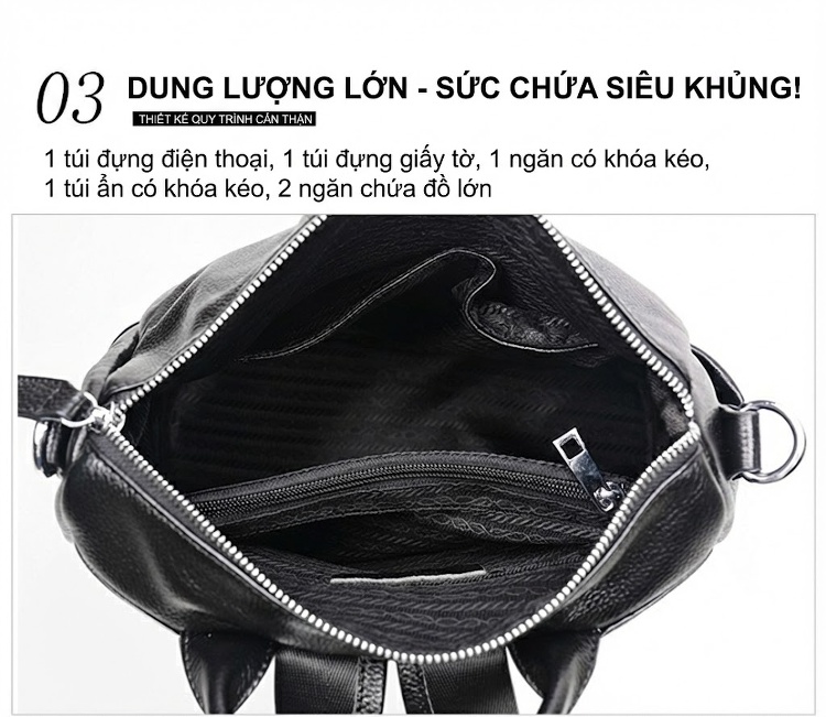Balo Da Bò Chống Nước Phong Cách Nhật Hàn Màu Đen, Đỏ, Xám, Xanh Navy chi tiết 17