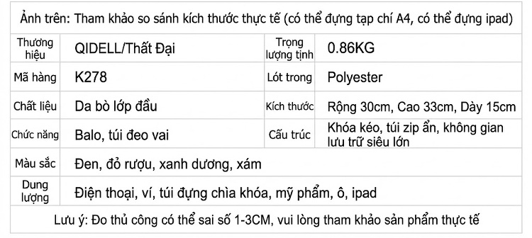 Balo Da Bò Chống Nước Phong Cách Nhật Hàn Màu Đen, Đỏ, Xám, Xanh Navy chi tiết 9