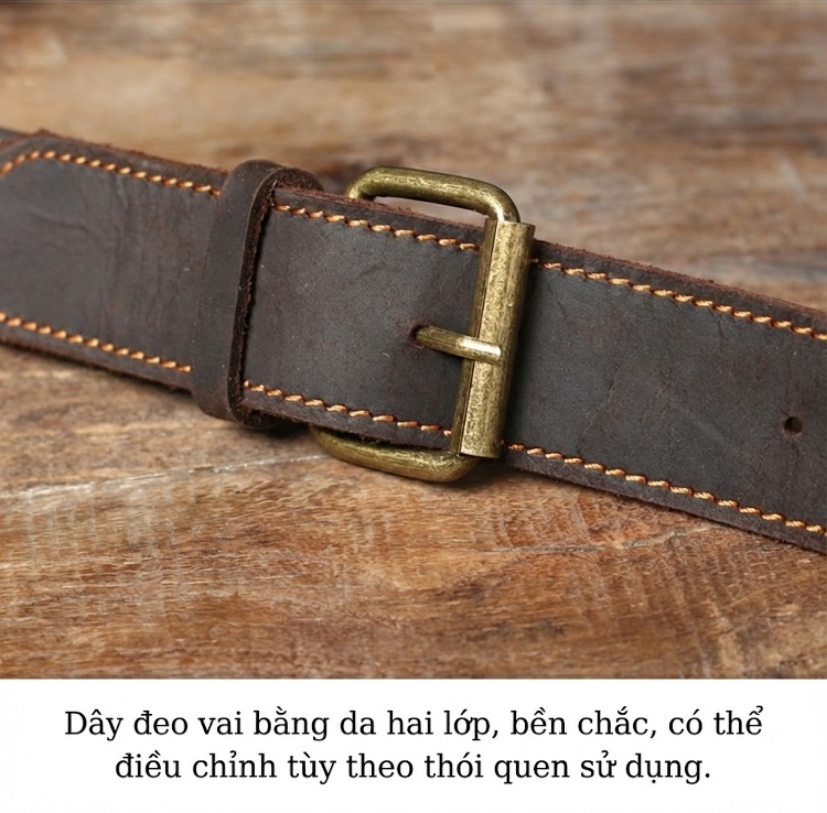 Balo Da Bò Công Sở Đeo Vai Đeo Chéo Nam Nữ Màu Nâu chi tiết 16