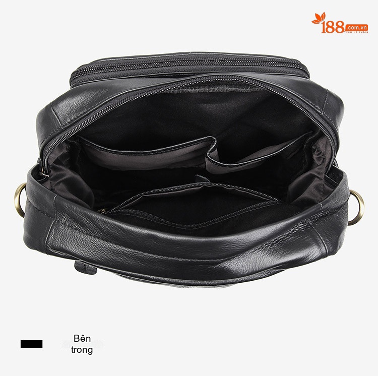 Balo Da Bò Đeo Vai/Đeo Chéo/Đeo Lưng Đa Năng, Chống Nước, Chống Sốc Màu Đen chi tiết 25