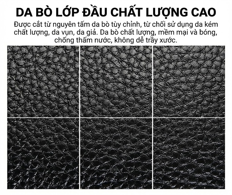 Balo Da Bò Đựng Laptop 15.6 inch Chống Sốc Chống Nước Đi Làm Đi Học Du Lịch Màu Đen chi tiết 8