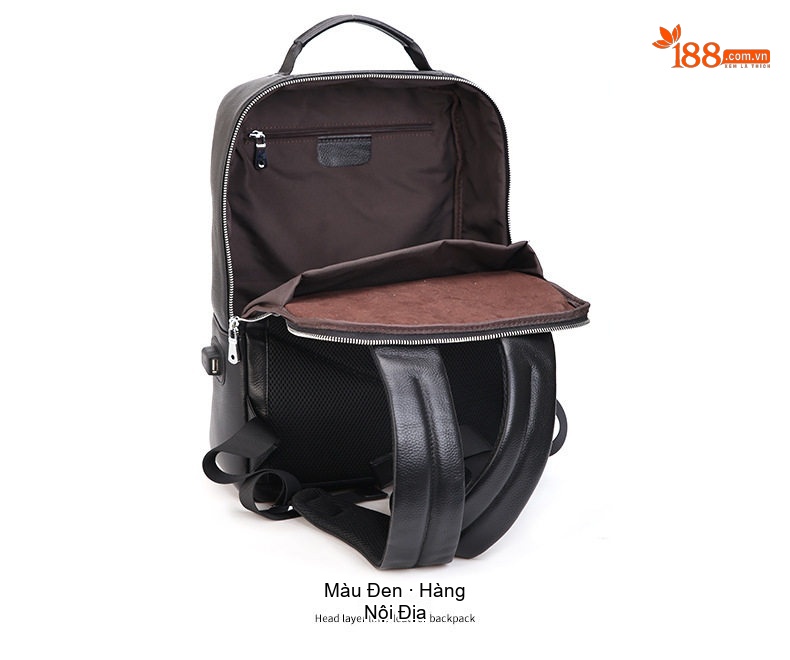 Balo Da Bò Đựng Laptop 15.6 inch Chống Sốc Chống Nước Đi Làm Đi Học Du Lịch Màu Đen chi tiết 20