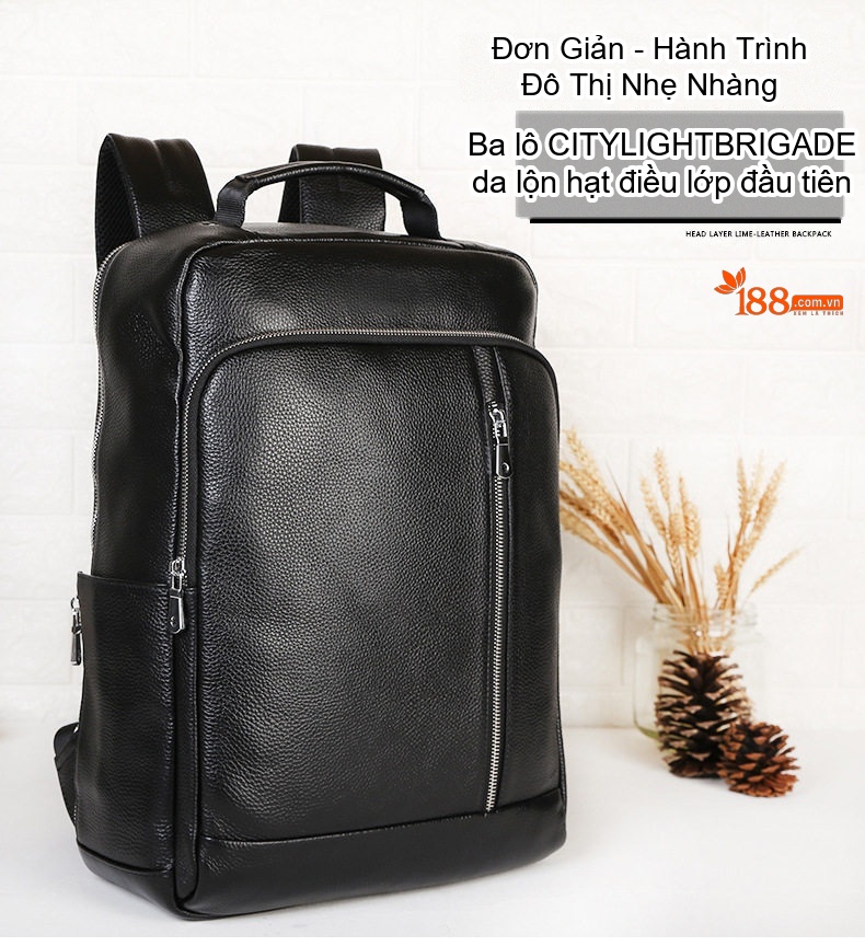 Balo Da Bò Đựng Laptop 15.6 inch Chống Sốc Chống Nước Đi Làm Đi Học Du Lịch Màu Đen chi tiết 1