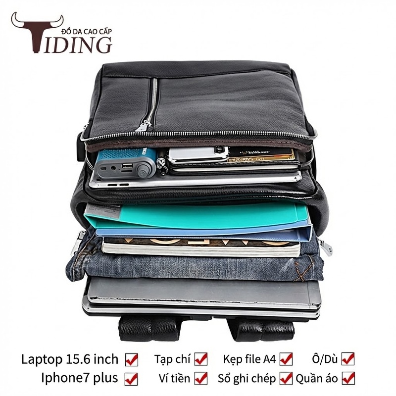 Balo Da Bò Đựng Laptop 15.6 inch Chống Sốc Chống Nước Đi Làm Đi Học Du Lịch Màu Đen