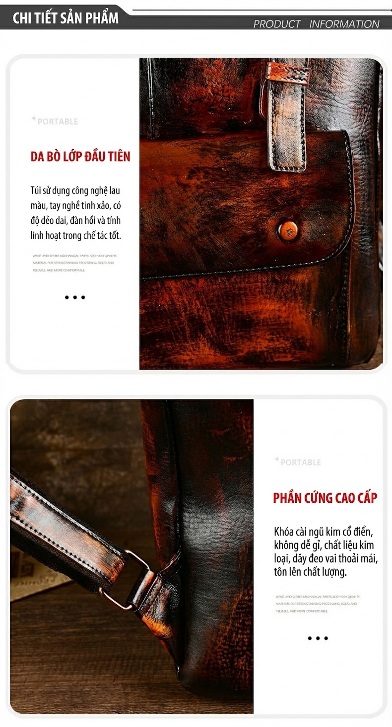 Balo Da Bò Làm Giả Cổ Điển Phong Cách Unisex chi tiết 8