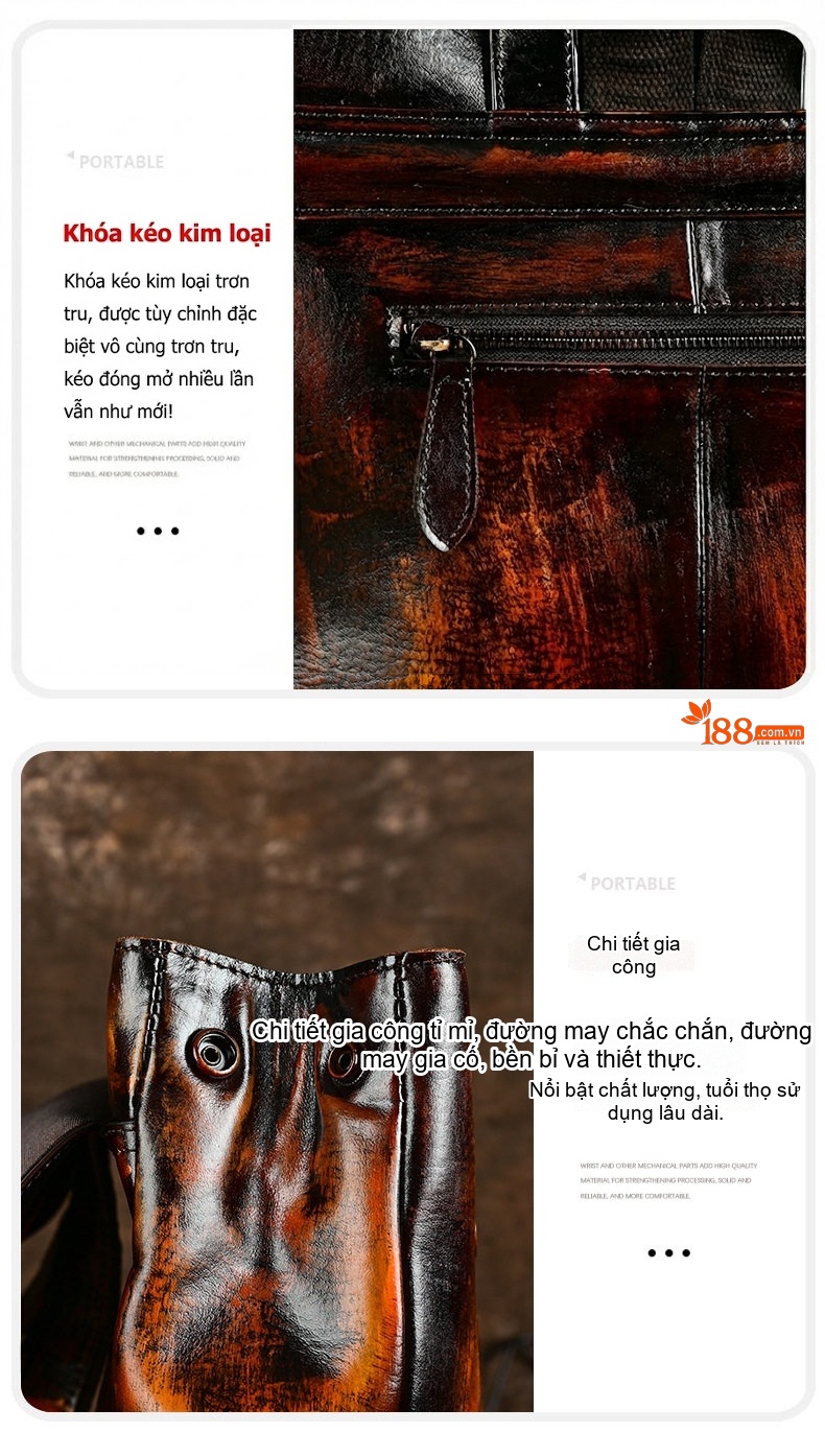 Balo Da Bò Làm Giả Cổ Điển Phong Cách Unisex chi tiết 9
