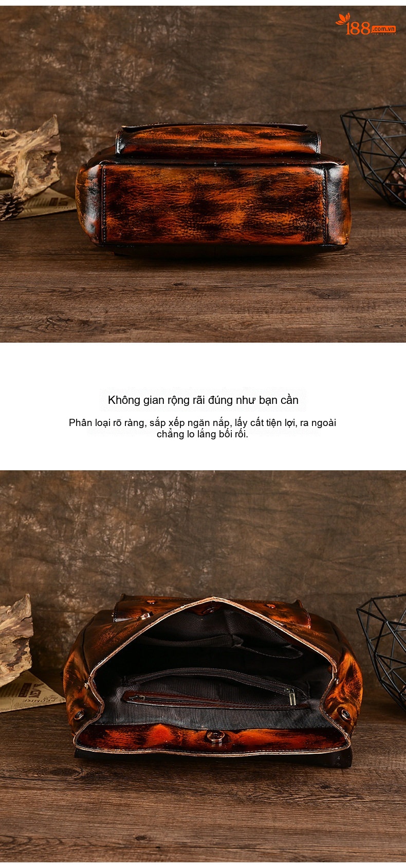 Balo Da Bò Làm Giả Cổ Điển Phong Cách Unisex chi tiết 6