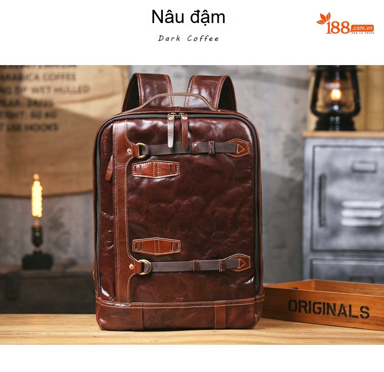 Balo Da Bò Lớn Đựng Laptop 15 Inch Phong Cách Retro Màu Đen, Nâu chi tiết 21
