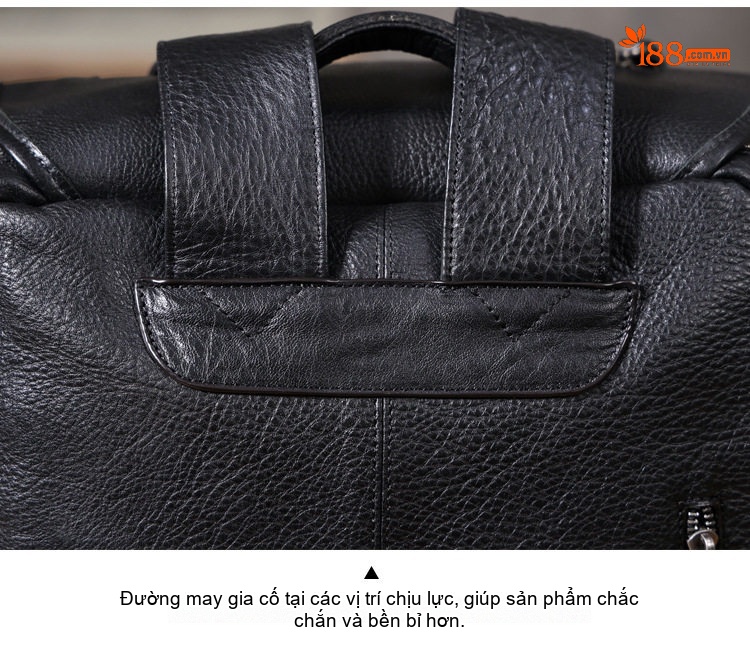 Balo Da Bò Lớn Đựng Laptop Phong Cách Retro Màu Đen chi tiết 15
