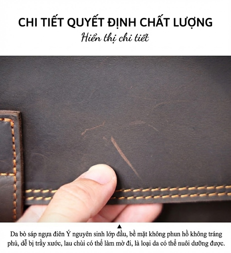 Balo Da Bò Lớp Đầu Dung Tích Lớn Phong Cách Retro Túi Đựng Laptop Du Lịch Màu Nâu chi tiết 13
