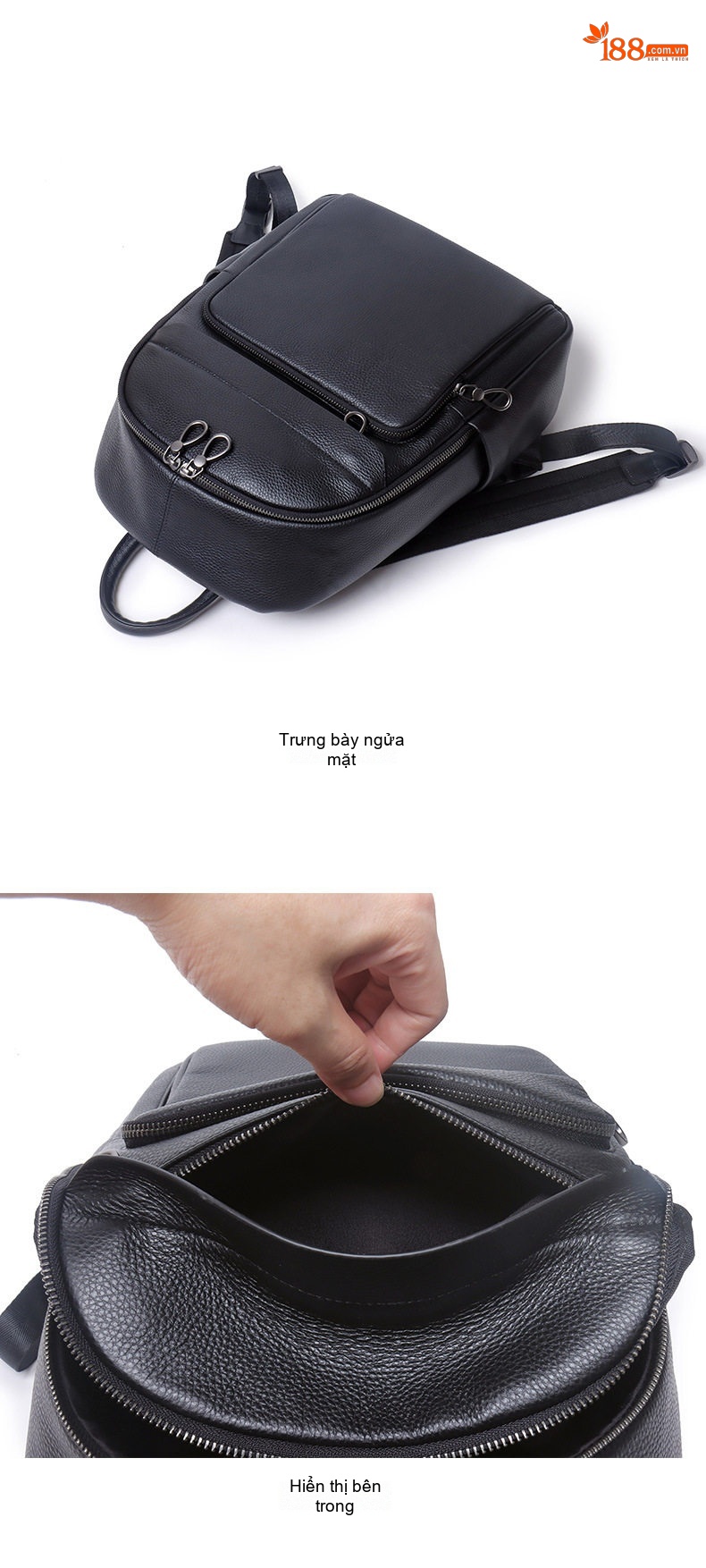 Balo Da Bò Nam Cao Cấp, Balo Da Thật Thời Trang, Balo Du Lịch, Balo Đựng Laptop Màu Đen chi tiết 9