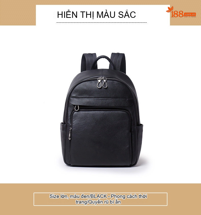 Balo Da Bò Nam Cao Cấp, Balo Da Thật Thời Trang, Balo Du Lịch, Balo Đựng Laptop Màu Đen chi tiết 11