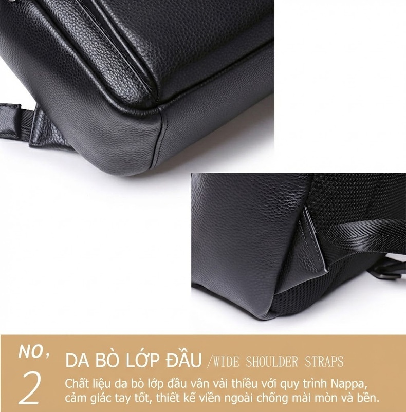 Balo Da Bò Nam Cao Cấp, Balo Da Thật Thời Trang, Balo Du Lịch, Balo Đựng Laptop Màu Đen chi tiết 16