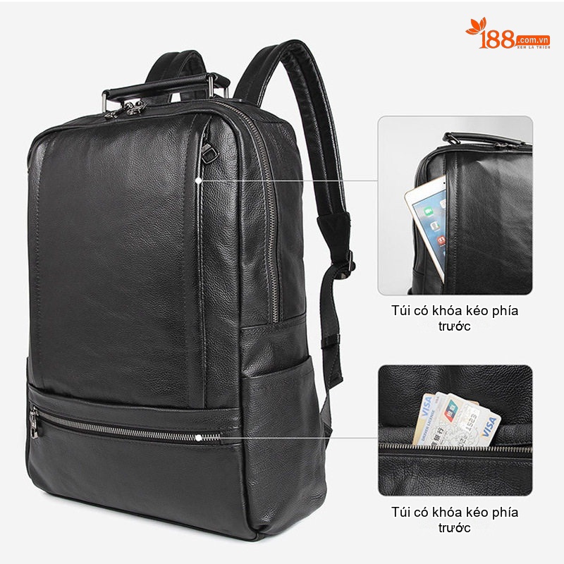 Balo Da Bò Nam Cao Cấp Đựng Laptop, Đi Học, Du Lịch Màu Đen