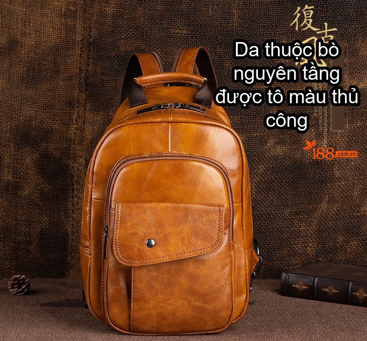 Balo Da Bò Nam Đa Năng Nhiều Ngăn Lớn Cao Cấp Màu Nâu, Đen chi tiết 1