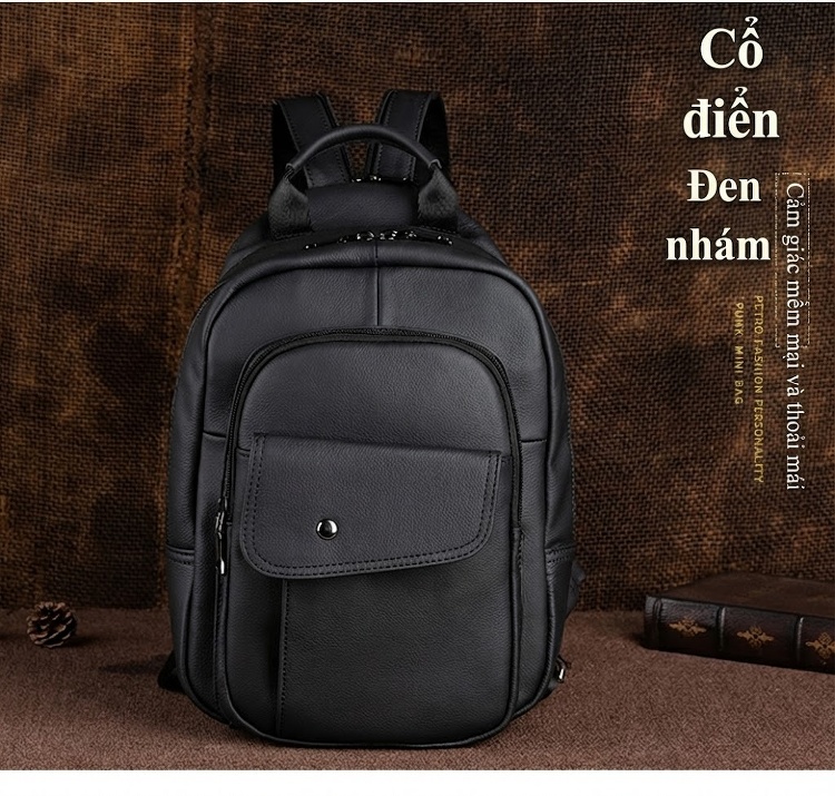 Balo Da Bò Nam Đa Năng Nhiều Ngăn Lớn Cao Cấp Màu Nâu, Đen chi tiết 6