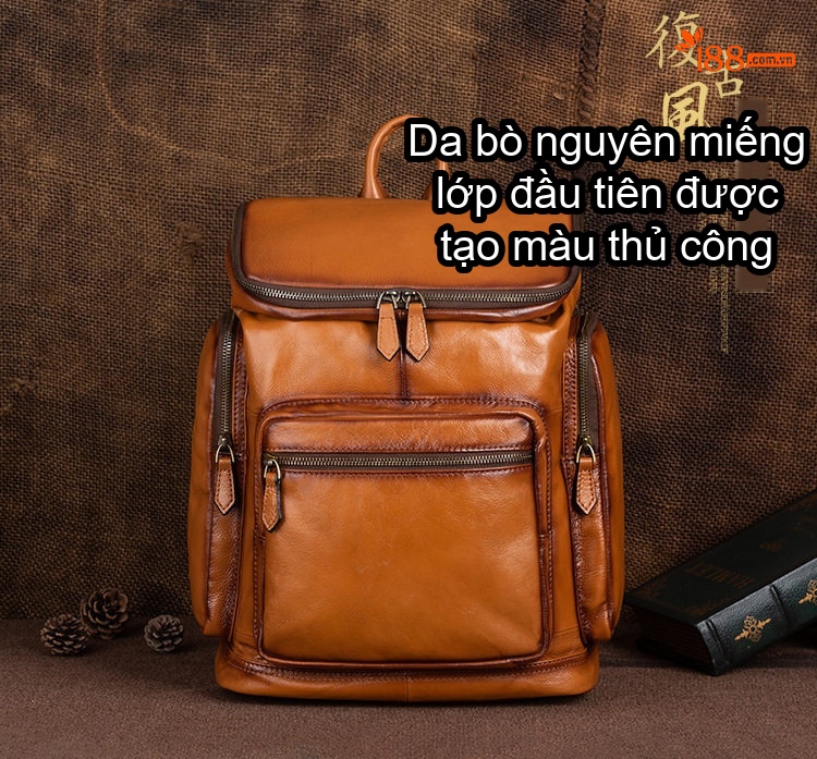 Balo Da Bò Nam Đa Năng Nhiều Ngăn Lớn Cao Cấp Màu Nâu, Đen chi tiết 1