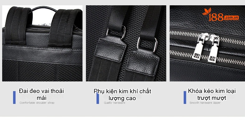 Balo Da Bò Nam Đa Năng USB Công Sở Phong Cách Thời Trang, Balo Đeo Vai Lớn Màu Đen chi tiết 10