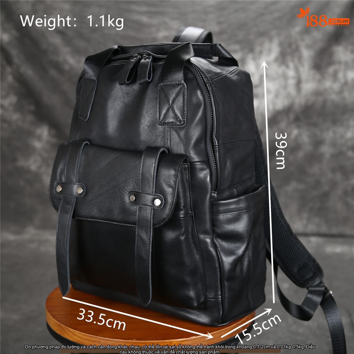 Balo Da Bò Nam Đựng Laptop 15 Inch Phong Cách Doanh Nhân Màu Đen chi tiết 4