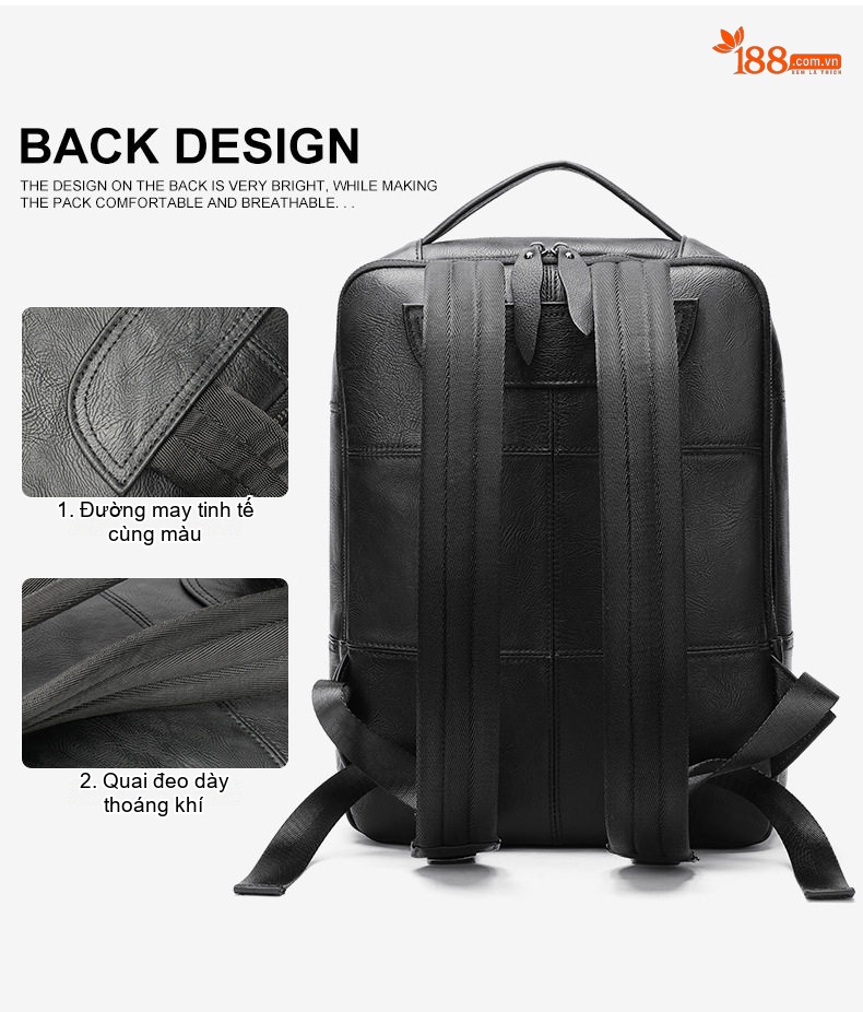 Balo Da Bò Nam Đựng Laptop Đi Học Đi Làm Thời Trang Màu Đen chi tiết 23