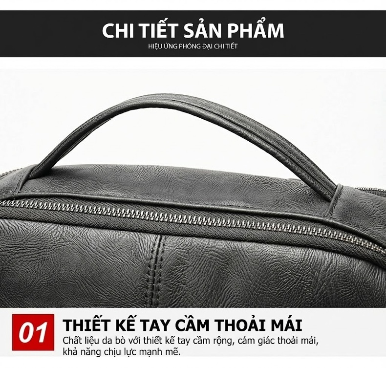 Balo Da Bò Nam Đựng Laptop Đi Học Đi Làm Thời Trang Màu Đen chi tiết 27