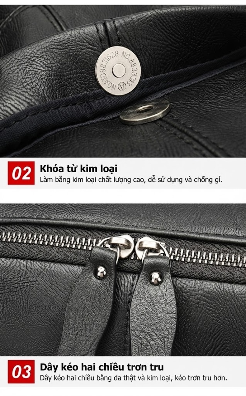 Balo Da Bò Nam Đựng Laptop Đi Học Đi Làm Thời Trang Màu Đen chi tiết 28