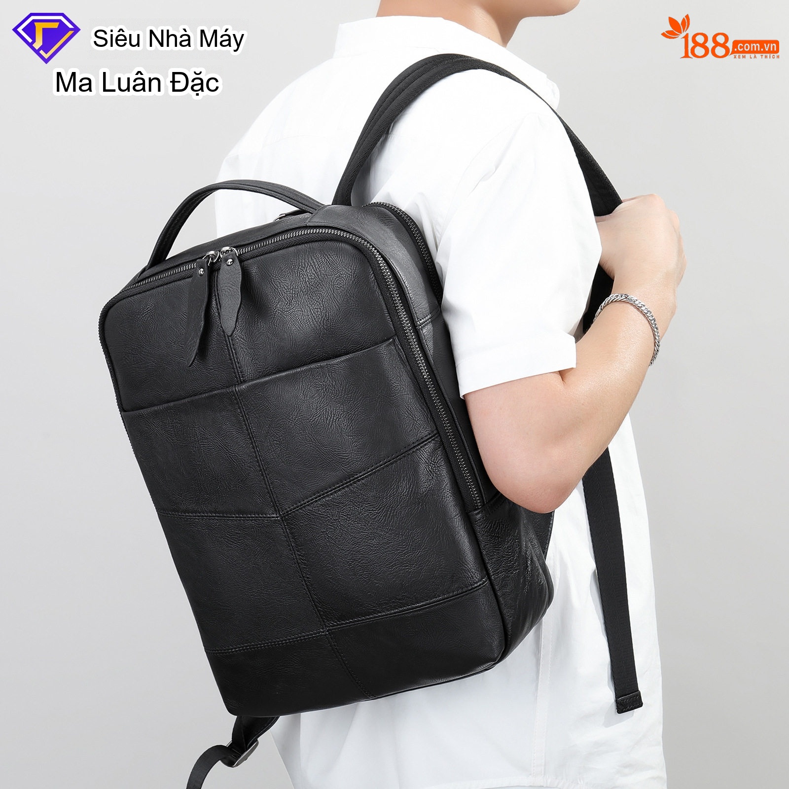 Balo Da Bò Nam Đựng Laptop Đi Học Đi Làm Thời Trang Màu Đen