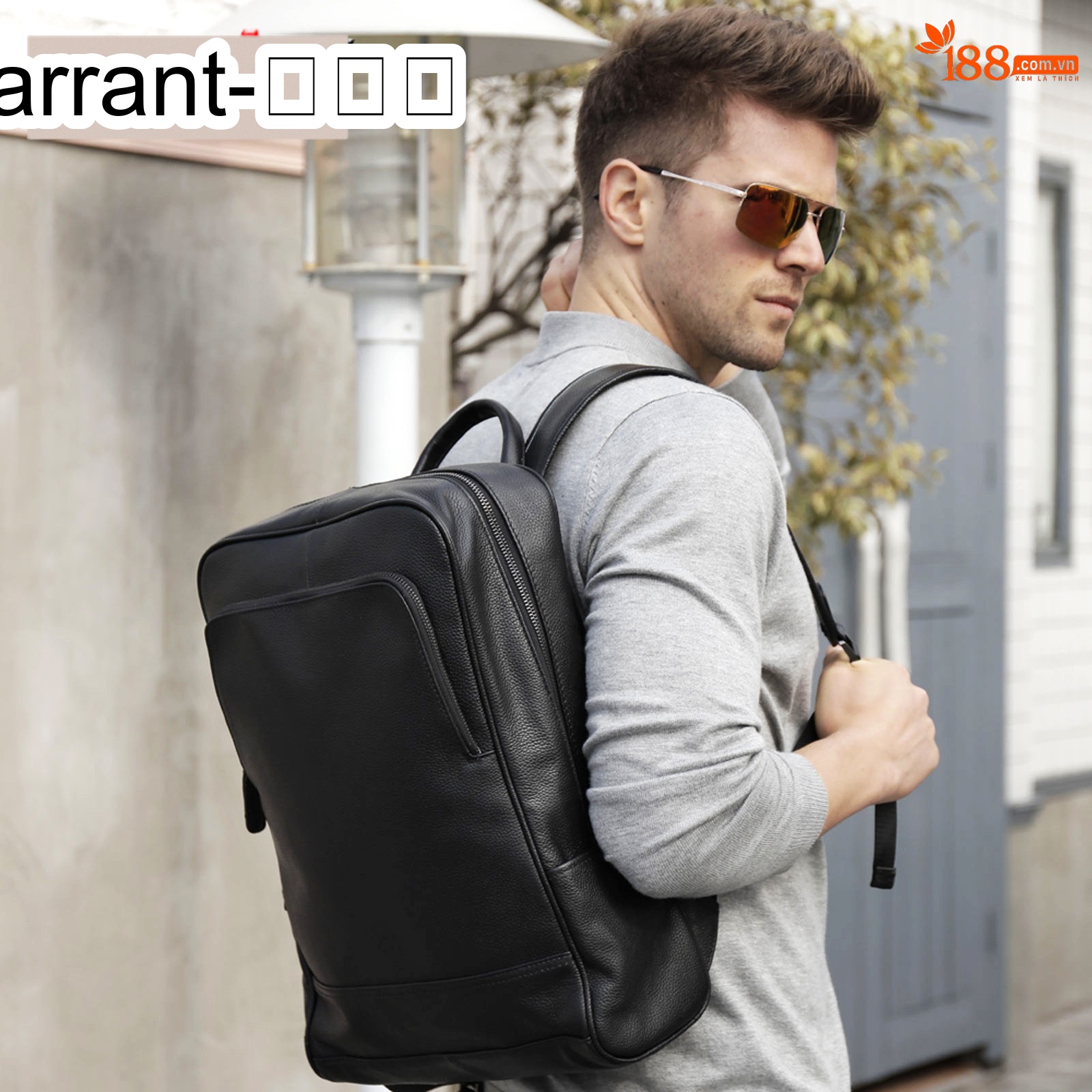 Balo Da Bò Nam Đựng Laptop Đi Học Đi Làm Thời Trang Màu Đen chi tiết 2