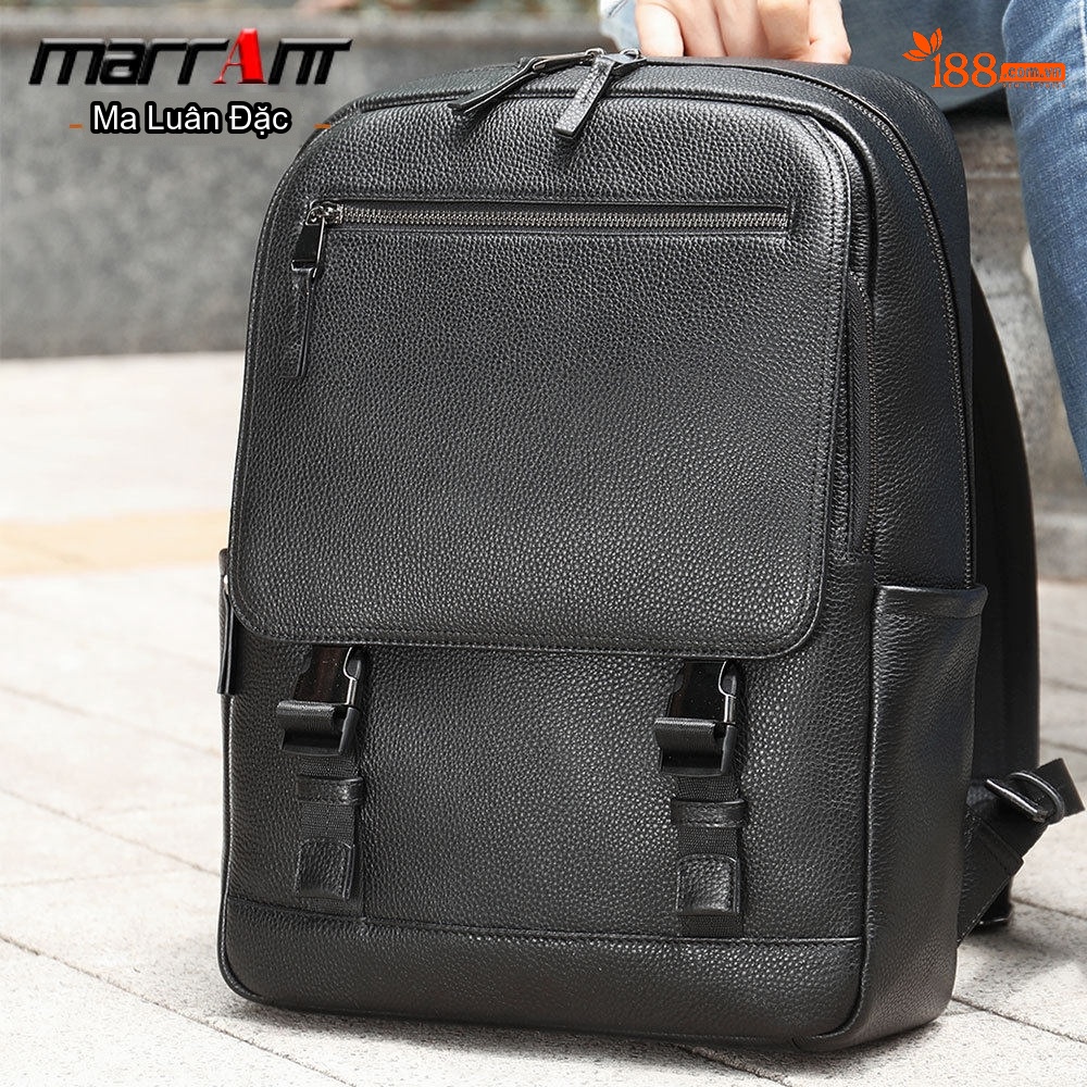 Balo Da Bò Nam Đựng Laptop Đi Học Đi Làm Thời Trang Màu Đen chi tiết 9