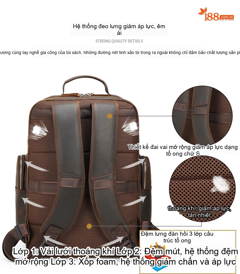 Balo da bò nam đựng laptop du lịch công sở thiết kế đơn giản chi tiết 16
