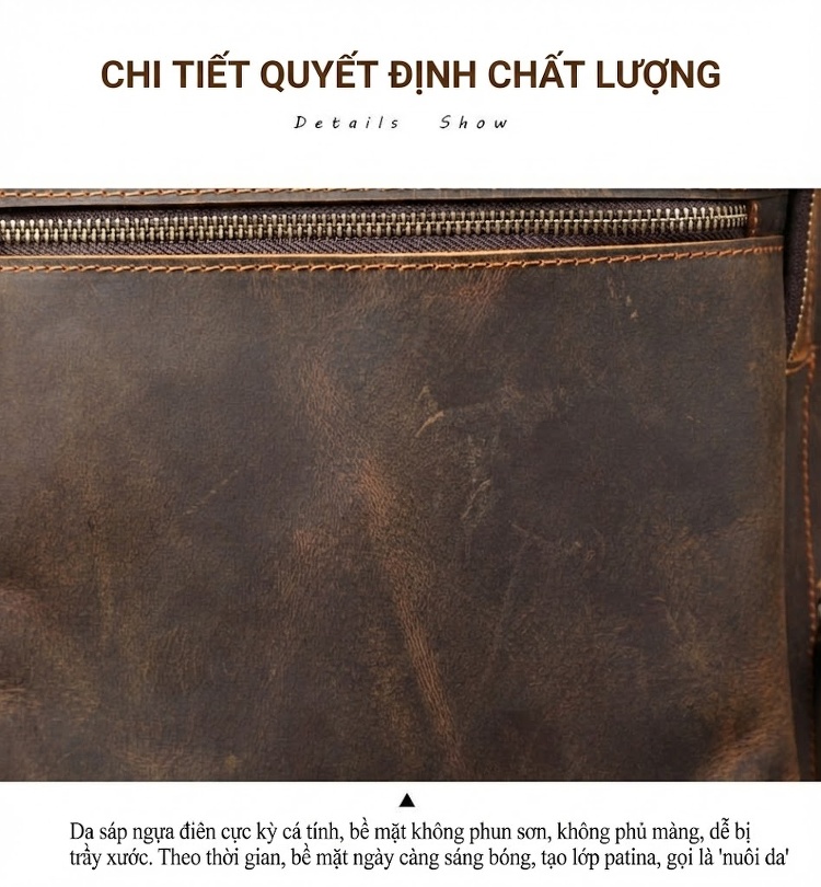 Balo Da Bò Nam Lớn Cổ Điển Phong Cách Du Lịch Da Thật Màu Nâu chi tiết 16