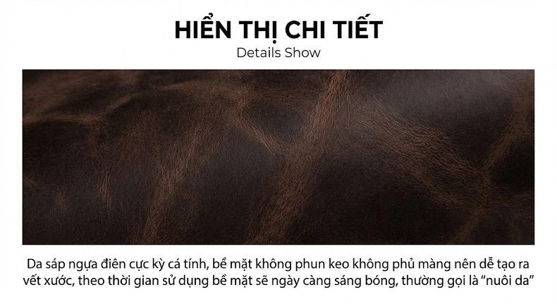 Balo Da Bò Nam Nữ Cá Tính Phong Cách Retro Màu Nâu chi tiết 14