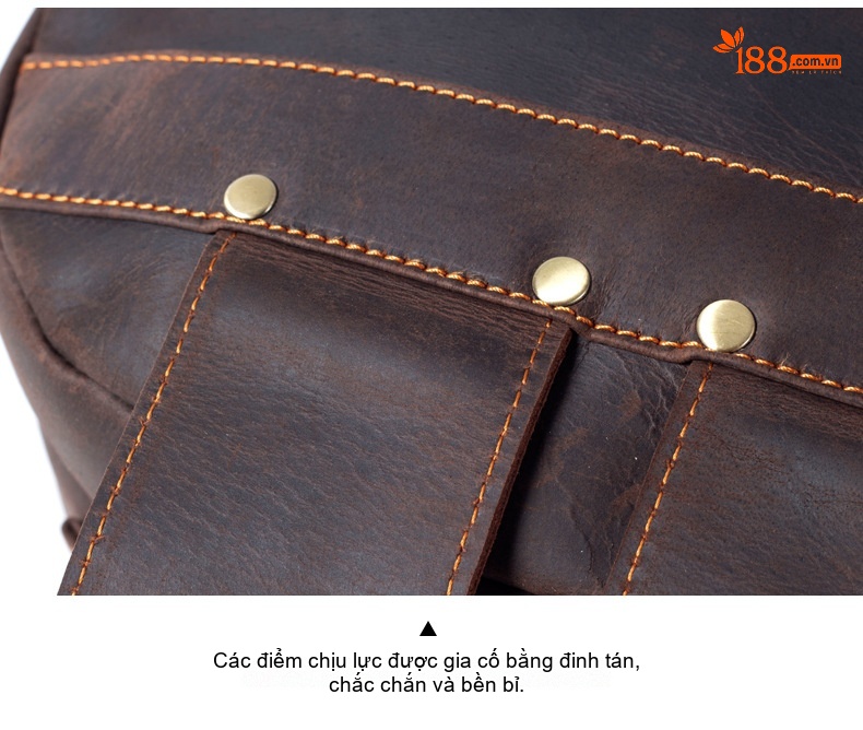 Balo Da Bò Nam Nữ Cá Tính Phong Cách Retro Màu Nâu chi tiết 15