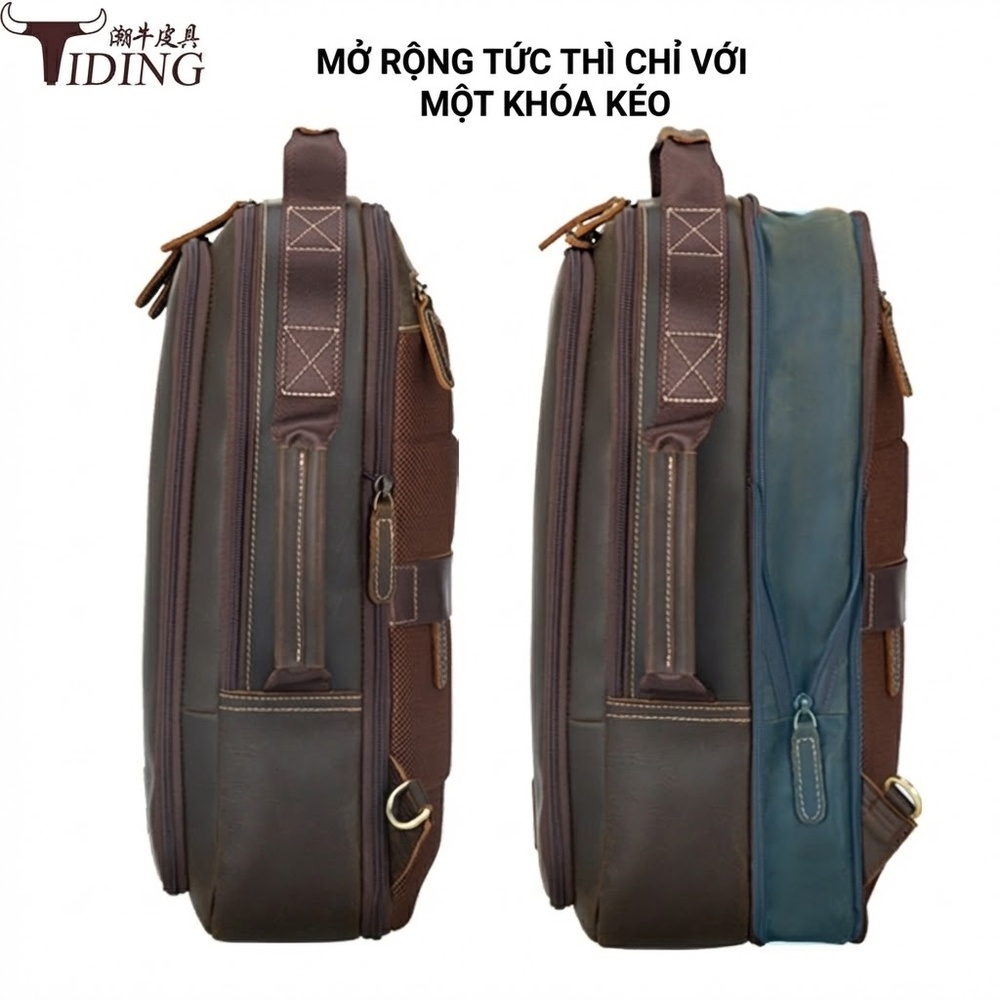 Balo Da Bò Nam Nữ Laptop Cỡ Lớn Vintage Du Lịch Màu Nâu, Đen