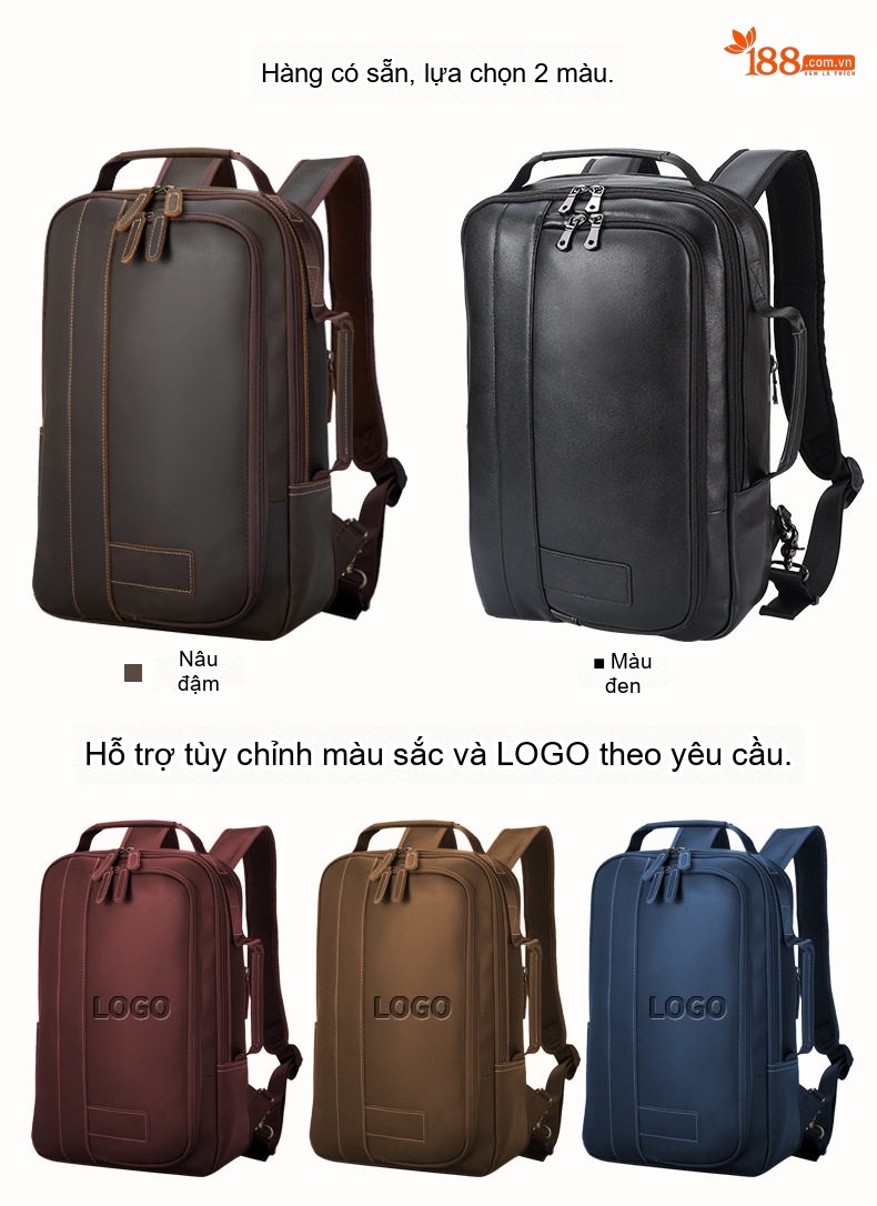 Balo Da Bò Nam Nữ Laptop Cỡ Lớn Vintage Du Lịch Màu Nâu, Đen chi tiết 3