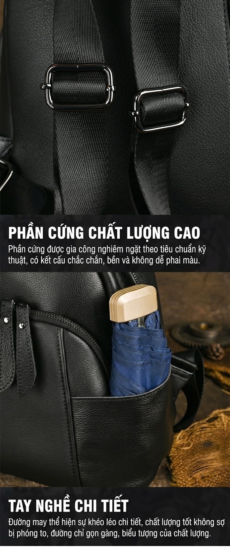 Balo Da Bò Nam Nữ Phong Cách Retro, Đơn Giản, Du Lịch Màu Đen chi tiết 10