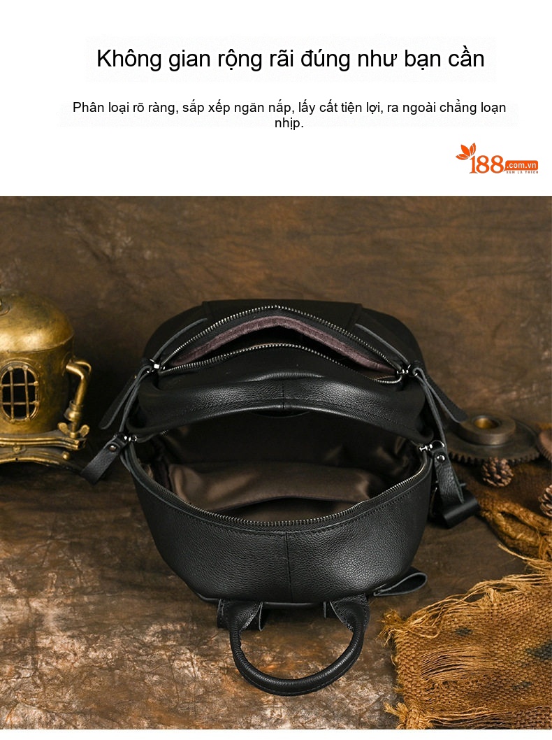 Balo Da Bò Nam Nữ Phong Cách Retro, Đơn Giản, Du Lịch Màu Đen chi tiết 7
