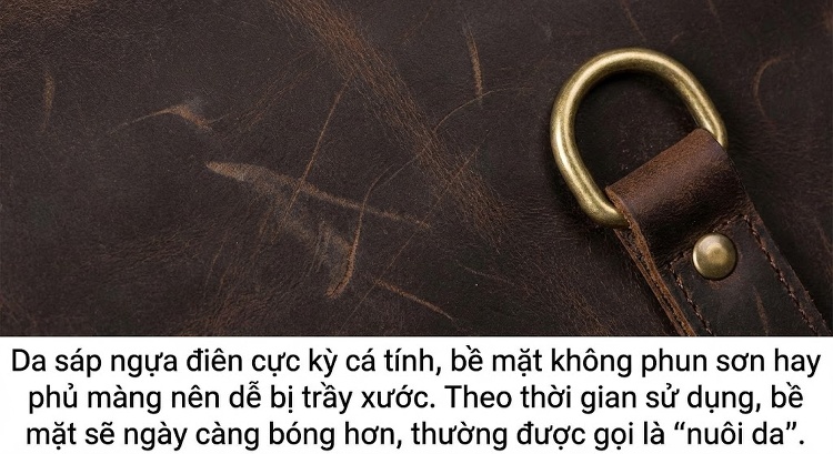 Balo Da Bò Nam Nữ Vintage Đựng Laptop 14 inch Phong Cách Retro Màu Nâu chi tiết 16