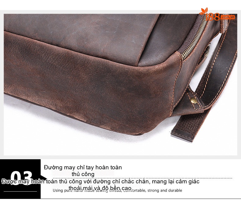 Balo Da Bò Nam Phong Cách Âu Mỹ Cỡ Lớn Đựng Laptop Du Lịch Màu Nâu chi tiết 13