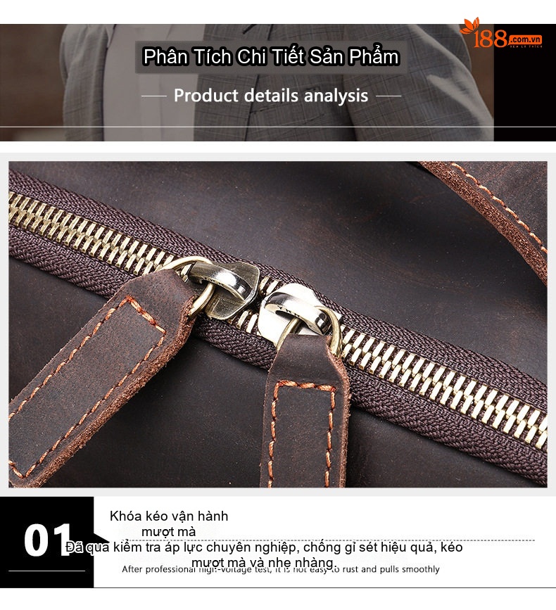 Balo Da Bò Nam Phong Cách Âu Mỹ Cỡ Lớn Đựng Laptop Du Lịch Màu Nâu chi tiết 11