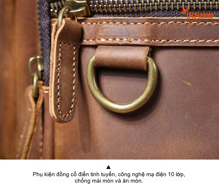 Balo Da Bò Nam Thiết Kế Retro Đựng Laptop Phong Cách Vintage Màu Nâu chi tiết 16